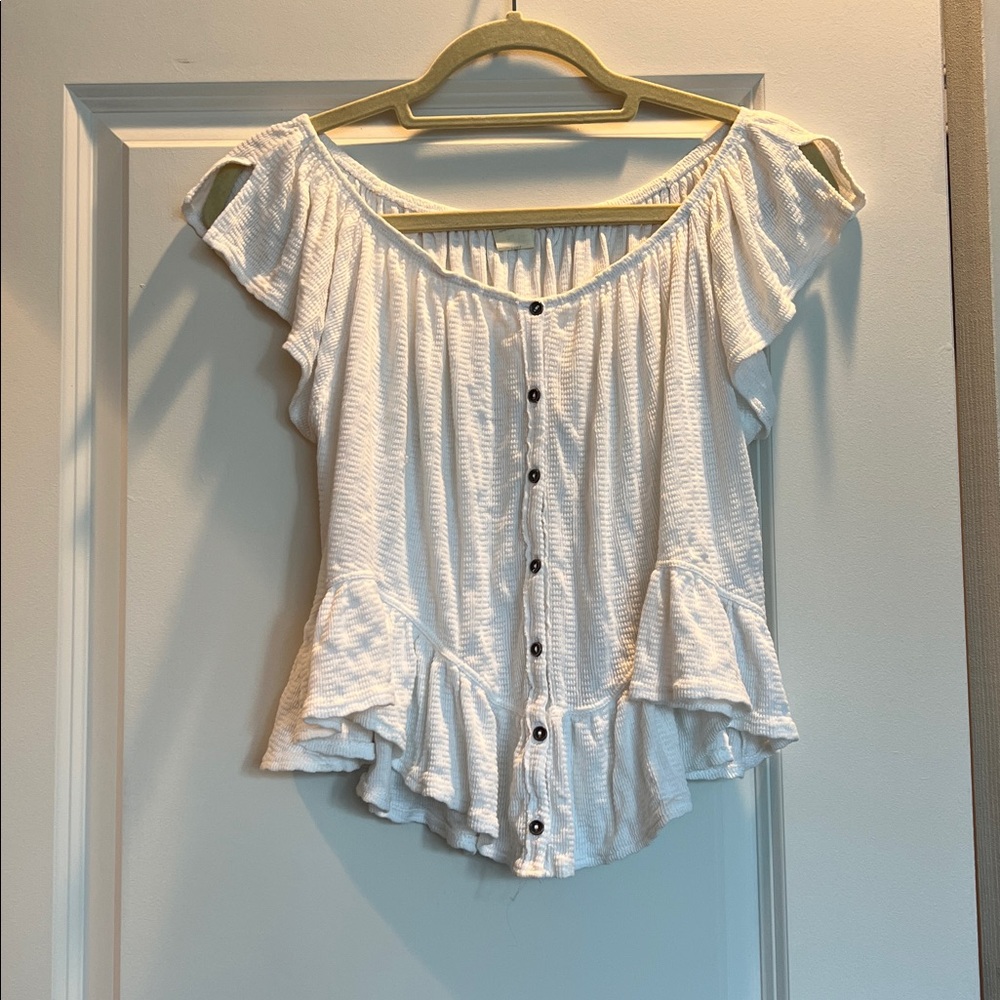Free People Cream Ruffled Blouse